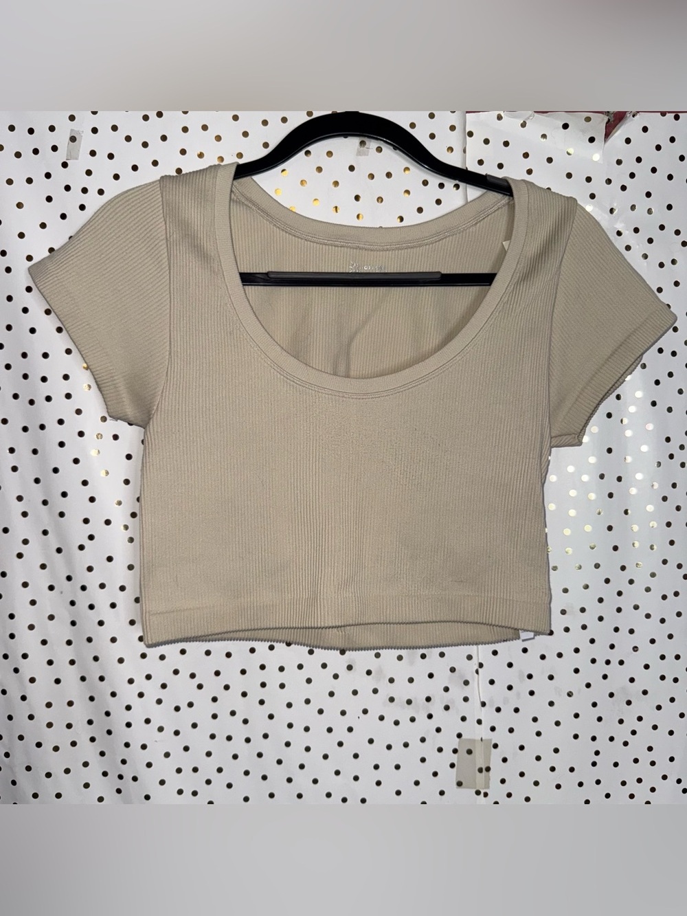 Aerie Offline Ribbed Scoop-Neck Crop Top Beige